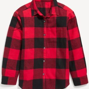 Cozy Long-Sleeve Button-Front Plaid Shirt for Girls/Preteens- Red Buffalo Check